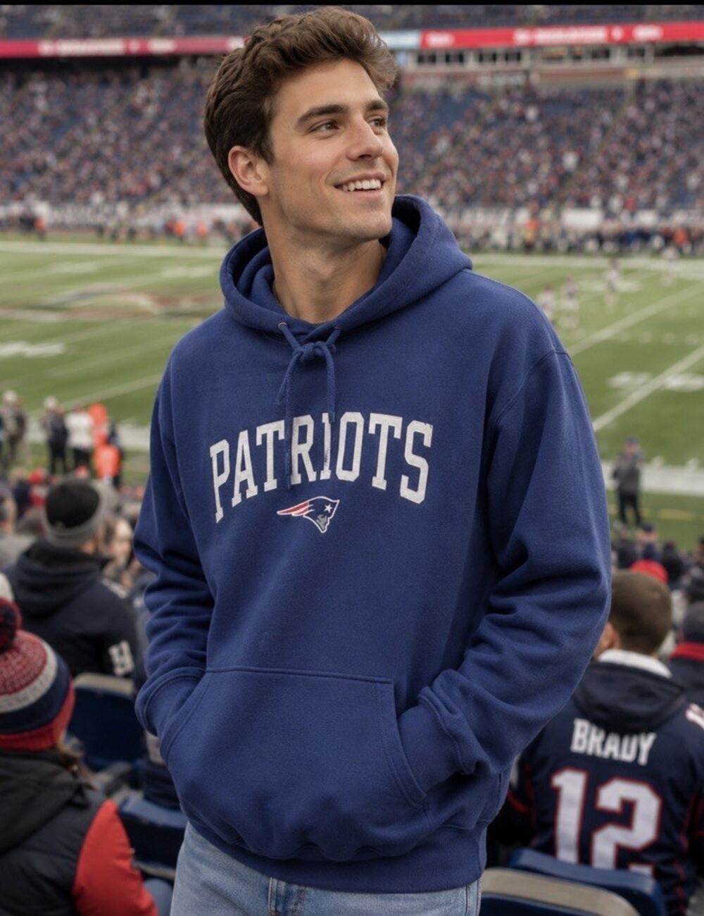 Patriots Men’s Dark Blue Long Sleeve Hoodie NFL Team Apparel Sz XL Pocket